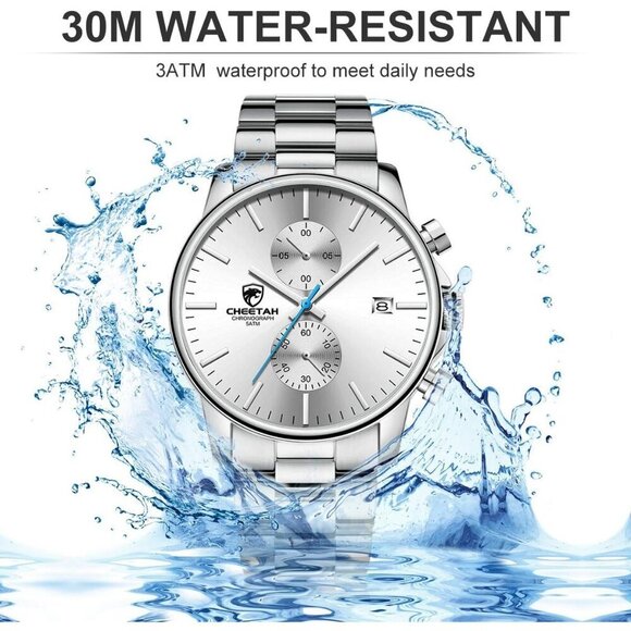 GOLDEN HOUR Men's Black Stainless Steel Chronograph Quartz Watch Waterproof - Picture 5 of 8